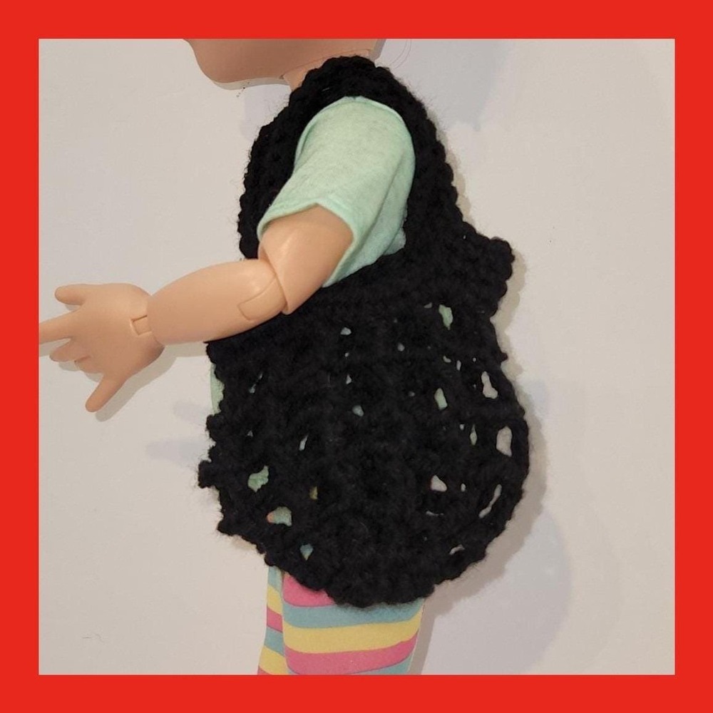 Hand Crocheted Doll French Market Shopping or Beach bag - Black